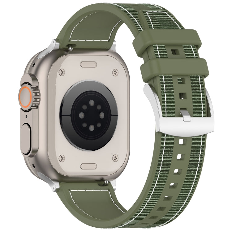 For Apple Watch Ultra 49mm Official Buckle Hybrid Nylon Braid Silicone Watch Band(Green) by buy2fix
