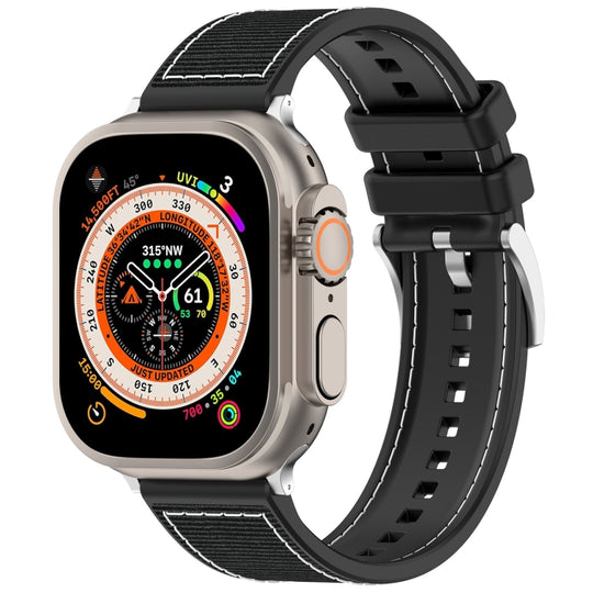 For Apple Watch SE 40mm Official Buckle Hybrid Nylon Braid Silicone Watch Band(Black)
