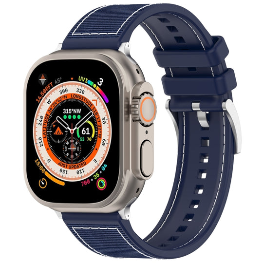 For Apple Watch Series 6 44mm Official Buckle Hybrid Nylon Braid Silicone Watch Band(Midnight Blue)