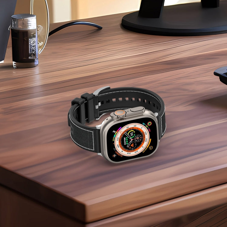 For Apple Watch Ultra 49mm Official Buckle Hybrid Nylon Braid Silicone Watch Band(Midnight Blue) by buy2fix