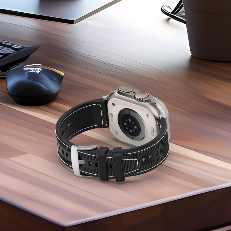 For Apple Watch Ultra 2 49mm Official Buckle Hybrid Nylon Braid Silicone Watch Band(Black) by buy2fix