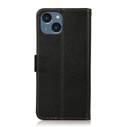 For iPhone 15 KHAZNEH Side-Magnetic Litchi Genuine Leather RFID Phone Case(Black) - iPhone 15 Cases by buy2fix | Online Shopping UK | buy2fix