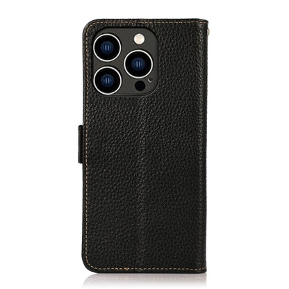 For iPhone 15 Pro KHAZNEH Side-Magnetic Litchi Genuine Leather RFID Phone Case(Black) - iPhone 15 Pro Cases by buy2fix | Online Shopping UK | buy2fix