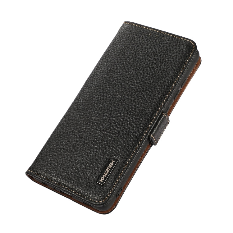 For iPhone 15 Pro KHAZNEH Side-Magnetic Litchi Genuine Leather RFID Phone Case(Black) - iPhone 15 Pro Cases by buy2fix | Online Shopping UK | buy2fix
