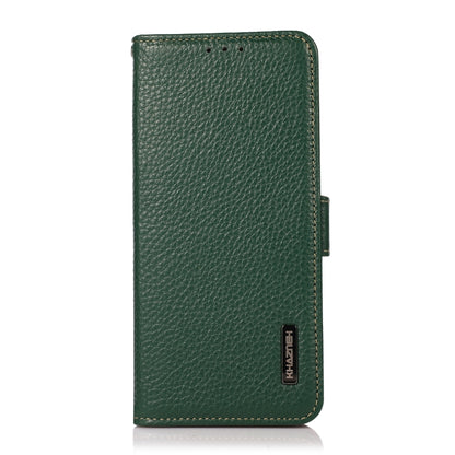 For iPhone 15 Pro Max KHAZNEH Side-Magnetic Litchi Genuine Leather RFID Phone Case(Green) - iPhone 15 Pro Max Cases by buy2fix | Online Shopping UK | buy2fix