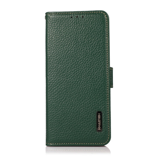 For iPhone 15 Pro Max KHAZNEH Side-Magnetic Litchi Genuine Leather RFID Phone Case(Green) - iPhone 15 Pro Max Cases by buy2fix | Online Shopping UK | buy2fix