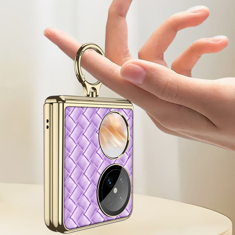 For Huawei Pocket 2 GKK Magnetic Shaft Electroplated Plain Leather Woven Texture Phone Case with Ring(Black) - Huawei Cases by GKK | Online Shopping UK | buy2fix
