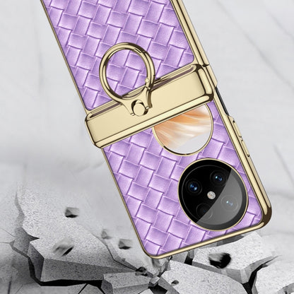 For Huawei Pocket 2 GKK Magnetic Shaft Electroplated Plain Leather Woven Texture Phone Case with Ring(Black) - Huawei Cases by GKK | Online Shopping UK | buy2fix