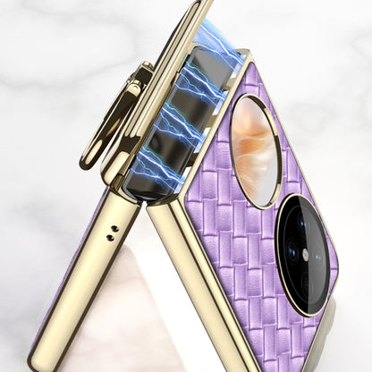 For Huawei Pocket 2 GKK Magnetic Shaft Electroplated Plain Leather Woven Texture Phone Case with Ring(Purple) - Huawei Cases by GKK | Online Shopping UK | buy2fix