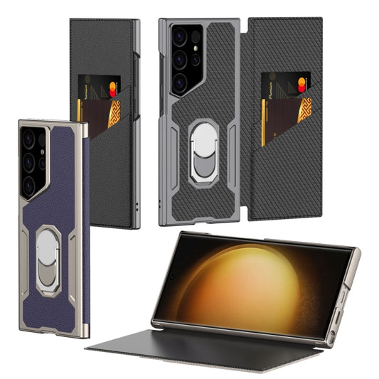 For Samsung Galaxy S23 Ultra 5G GKK Armor Flip Leather Phone Case, Without Pen(Carbon Fiber Texture) by GKK