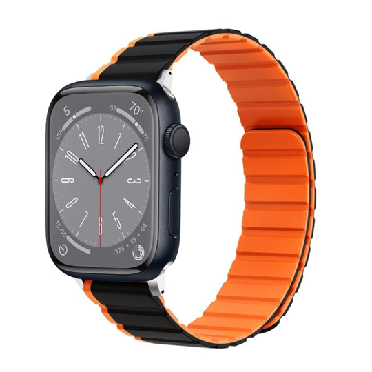 For Apple Watch Series 8 45mm ZGA Two Color Magnetic Silicone Watch Band(Black+Orange)