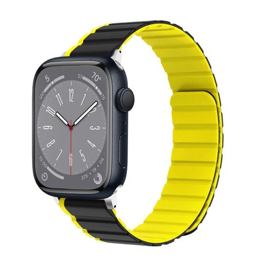 For Apple Watch Series 8 45mm ZGA Two Color Magnetic Silicone Watch Band(Grey+Yellow)