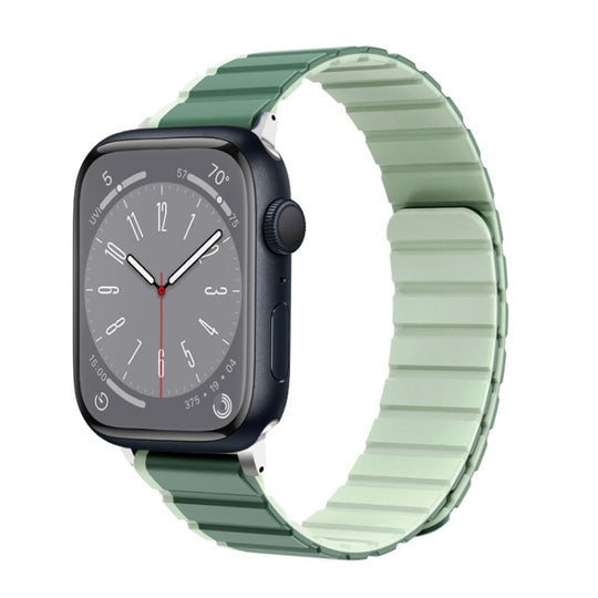 For Apple Watch Series 8 45mm ZGA Two Color Magnetic Silicone Watch Band(Dark Green+Light Green)