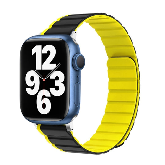 For Apple Watch Series 7 45mm ZGA Two Color Magnetic Silicone Watch Band(Grey+Yellow)