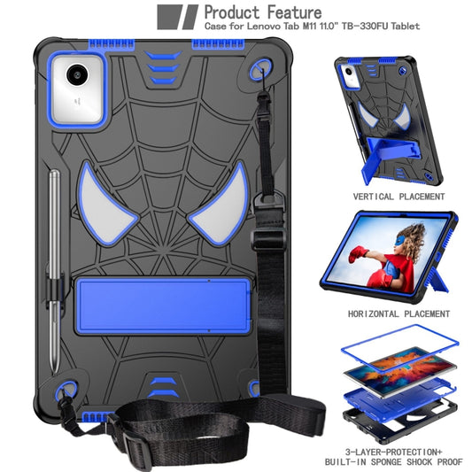 For Lenovo Tab M11/ Xiaoxin Pad 11 2024 Fold-Holder Spider Silicone Hybrid PC Tablet Case(Back Blue) by buy2fix