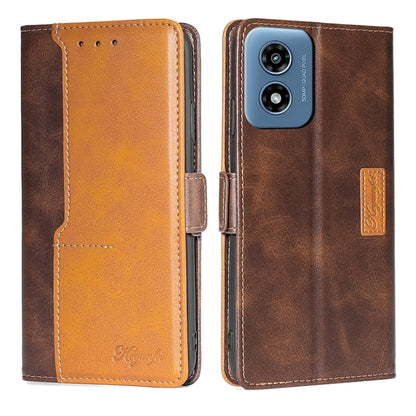 For Motorola Moto G Play 4G 2024 Contrast Color Side Buckle Leather Phone Case(Dark Brown + Gold) by buy2fix