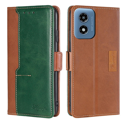 For Motorola Moto G Play 4G 2024 Contrast Color Side Buckle Leather Phone Case(Light Brown + Green) by buy2fix