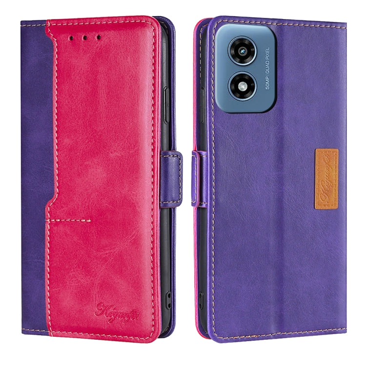 For Motorola Moto G Play 4G 2024 Contrast Color Side Buckle Leather Phone Case(Purple + Rose Red) by buy2fix