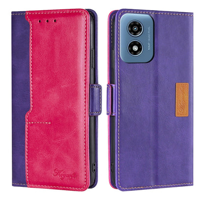 For Motorola Moto G Play 4G 2024 Contrast Color Side Buckle Leather Phone Case(Purple + Rose Red) by buy2fix