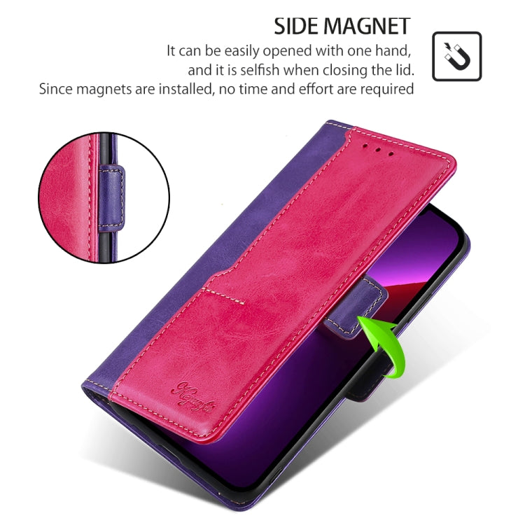 For Motorola Moto G Play 4G 2024 Contrast Color Side Buckle Leather Phone Case(Purple + Rose Red) by buy2fix