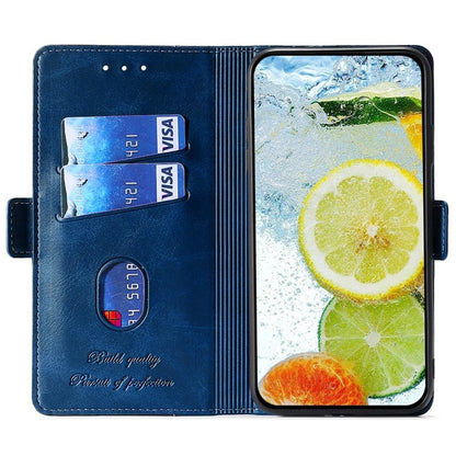 For Motorola Edge 5G 2024 Contrast Color Side Buckle Leather Phone Case(Blue + Grey) by buy2fix