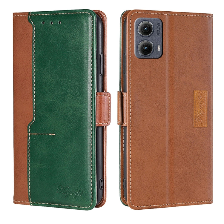 For Motorola Edge 5G 2024 Contrast Color Side Buckle Leather Phone Case(Light Brown + Green) by buy2fix