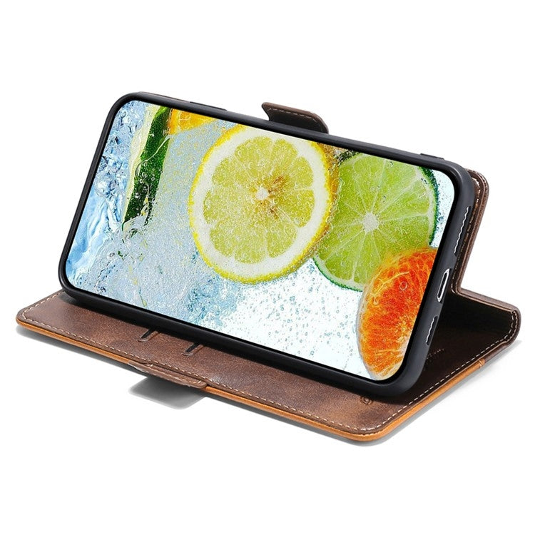 For Motorola Edge 5G 2024 Contrast Color Side Buckle Leather Phone Case(Light Brown + Green) by buy2fix