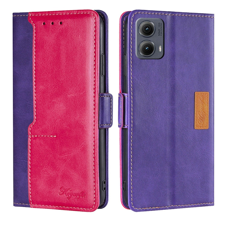 For Motorola Edge 5G 2024 Contrast Color Side Buckle Leather Phone Case(Purple + Rose Red) by buy2fix