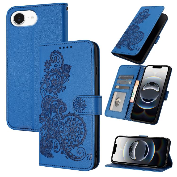 For iPhone 16e Datura Flower Embossed Flip Leather Phone Case(Blue) by buy2fix
