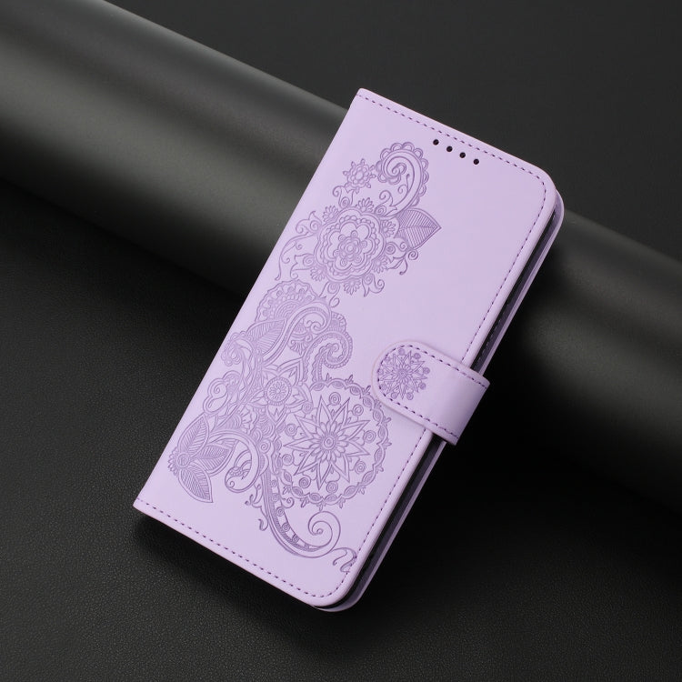 For iPhone 16e Datura Flower Embossed Flip Leather Phone Case(Purple) by buy2fix