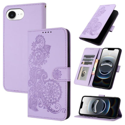 For iPhone 16e Datura Flower Embossed Flip Leather Phone Case(Purple) by buy2fix