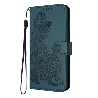 For iPhone 16e Datura Flower Embossed Flip Leather Phone Case(Dark Green) by buy2fix