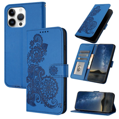 For iPhone 16 Pro Max Datura Flower Embossed Flip Leather Phone Case(Blue) by buy2fix