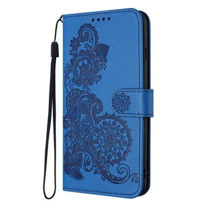 For iPhone 16 Pro Max Datura Flower Embossed Flip Leather Phone Case(Blue) by buy2fix