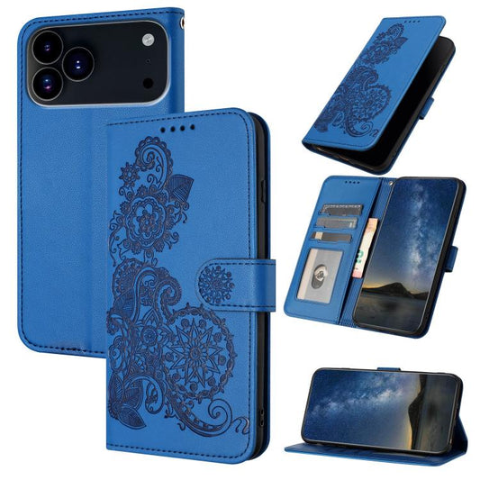 For iPhone 17 Pro Datura Flower Embossed Flip Leather Phone Case(Blue) - iPhone 17 Pro Cases by buy2fix | Online Shopping UK | buy2fix