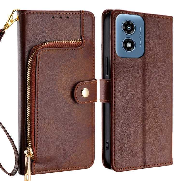 For Motorola Moto G Play 4G 2024 Zipper Bag Leather Phone Case(Brown) by buy2fix