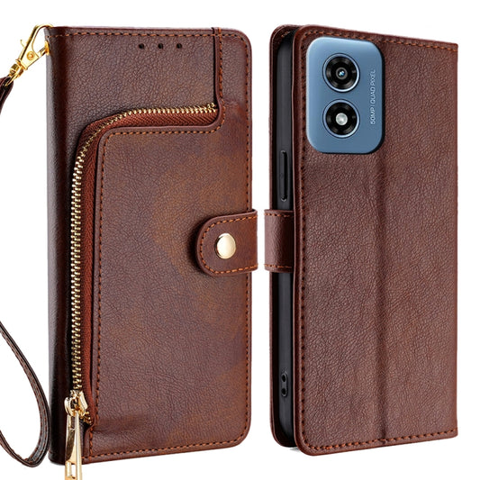 For Motorola Moto G Play 4G 2024 Zipper Bag Leather Phone Case(Brown) by buy2fix
