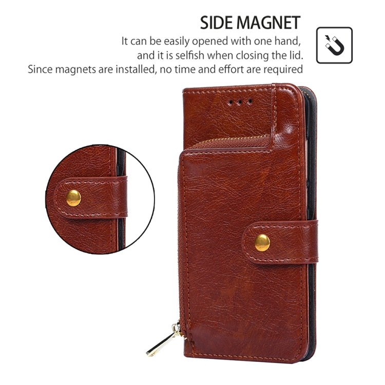 For Motorola Moto G Play 4G 2024 Zipper Bag Leather Phone Case(Brown) by buy2fix