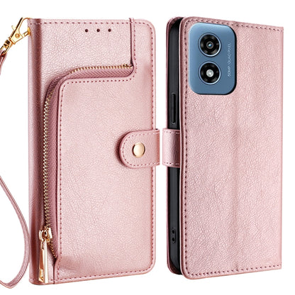 For Motorola Moto G Play 4G 2024 Zipper Bag Leather Phone Case(Rose Gold) by buy2fix