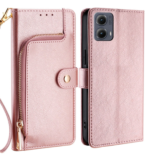 For Motorola Edge 5G 2024 Zipper Bag Leather Phone Case(Rose Gold) by buy2fix