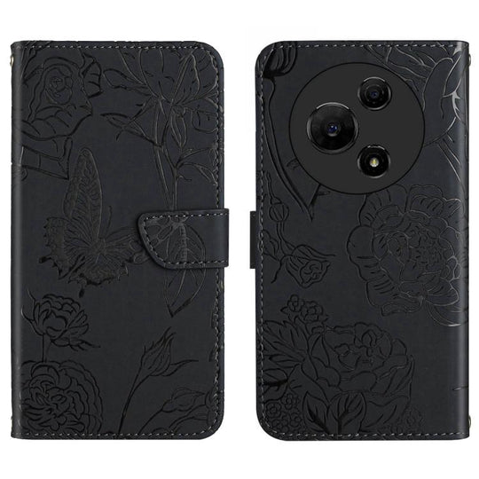 For TCL 60 SE / 605 HT03 Skin Feel Butterfly Embossed Flip Leather Phone Case(Black)