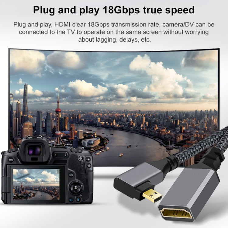 Micro HDMI Male Elbow to HDMI Female 4K UHD 18Gbps Connection Cable, Length:20cm(Grey) by buy2fix