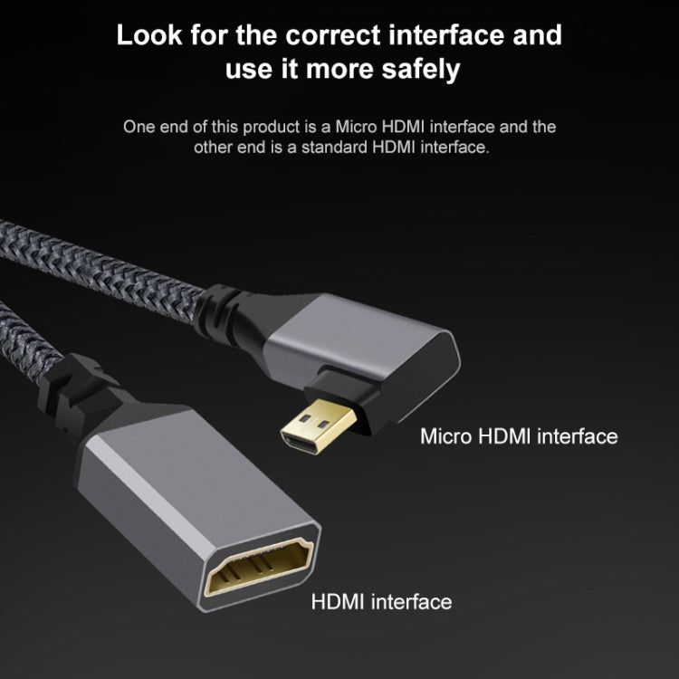 Micro HDMI Male Elbow to HDMI Female 4K UHD 18Gbps Connection Cable, Length:20cm(Grey) by buy2fix