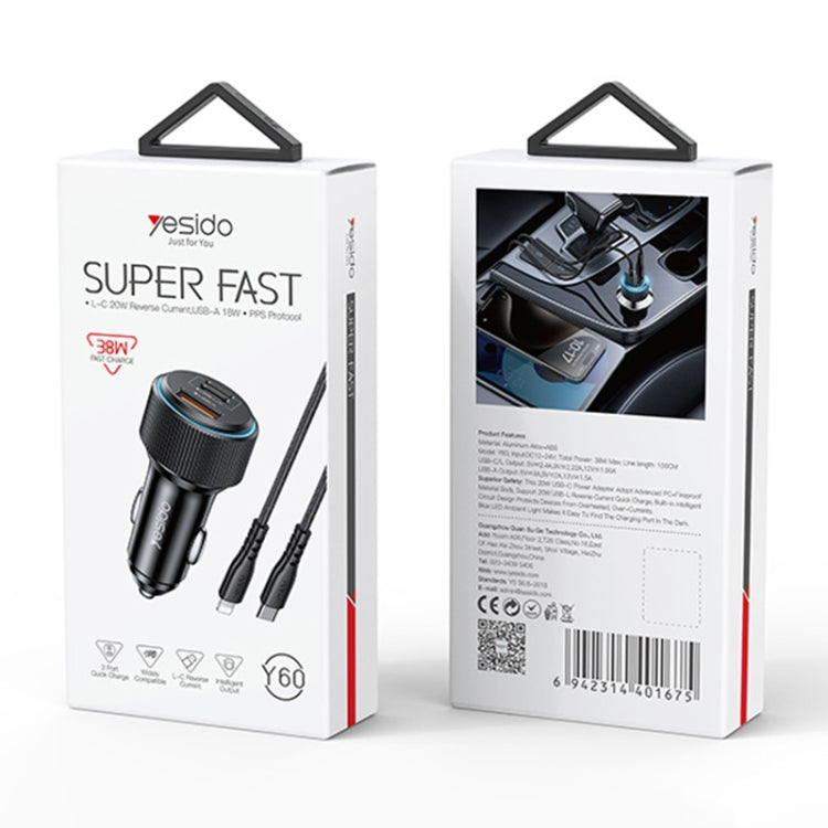 Yesido Y60 38W Car Fast Charging Charger(Black) - Car Charger by Yesido | Online Shopping UK | buy2fix