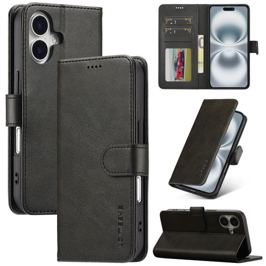 LC.IMEEKE Calf Texture Horizontal Flip Leather Case For iPhone 17(Black)