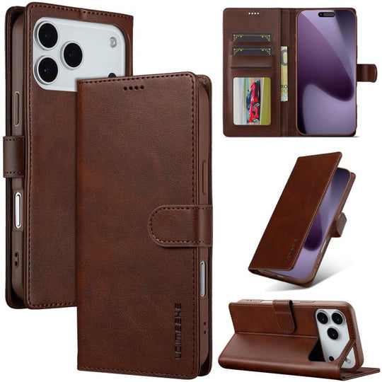 LC.IMEEKE Calf Texture Horizontal Flip Leather Case For iPhone 18 Pro Max / 17 Pro Max(Brown)