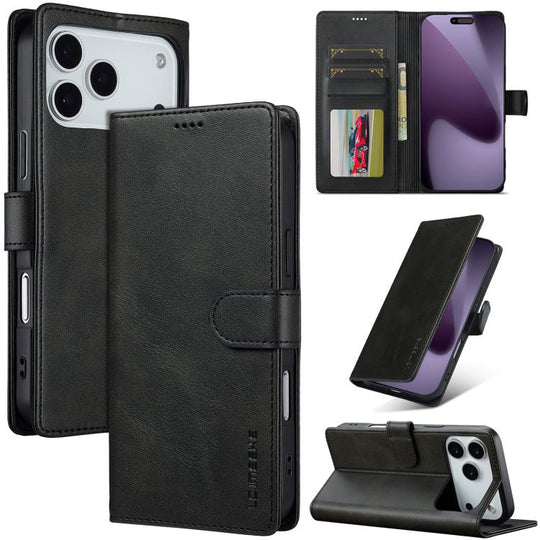 LC.IMEEKE Calf Texture Horizontal Flip Leather Case For iPhone 18 Pro Max / 17 Pro Max(Black)