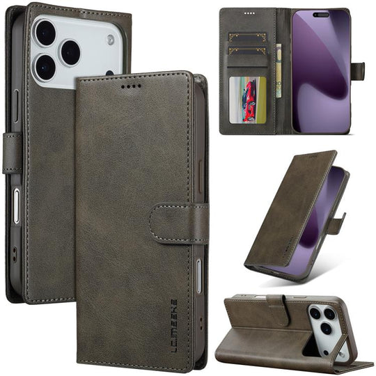 LC.IMEEKE Calf Texture Horizontal Flip Leather Case For iPhone 18 Pro Max / 17 Pro Max(Grey)