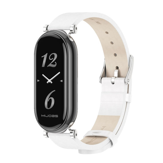 For Xiaomi Smart Band 10 / 9 / 8 Mijobs GT4 First Layer Cowhide Watch Band(White Silver) - Watch Bands by MIJOBS | Online Shopping UK | buy2fix