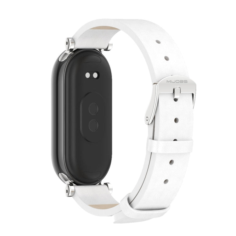 For Xiaomi Smart Band 10 / 9 / 8 Mijobs GT4 First Layer Cowhide Watch Band(White Silver) - Watch Bands by MIJOBS | Online Shopping UK | buy2fix